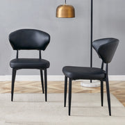 Set di 2 sedie da pranzo moderne nere in PU con gambe in metallo, schienale ergonomico