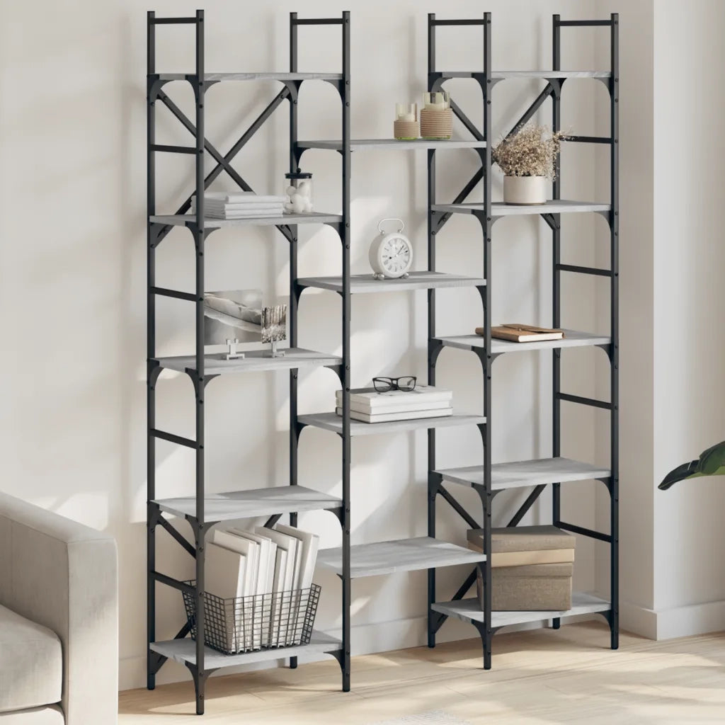 Libreria-Scaffale per Libri-Mobile di Stoccaggio Grigio Sonoma 127,5x28,5x172,5 cm in Legno Multistrato