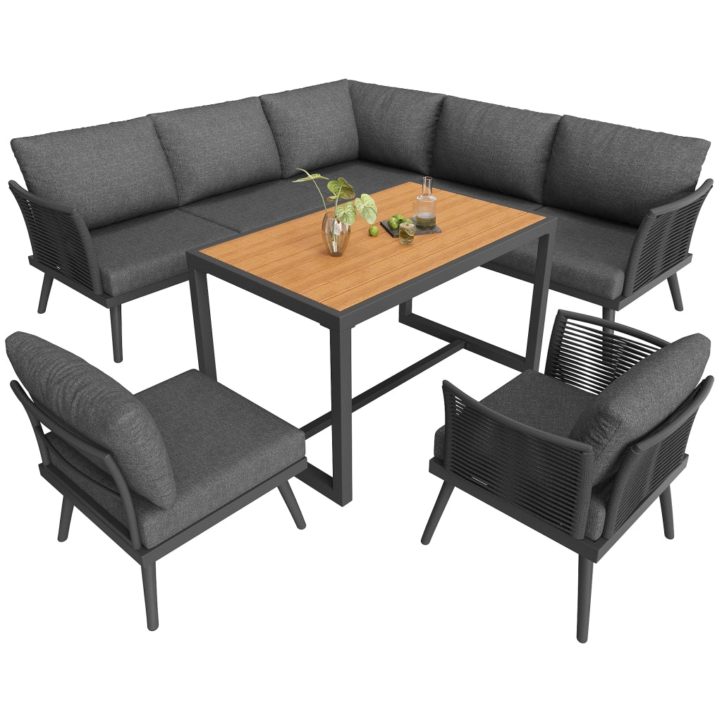 Salotto da Giardino con 4 Divani; 1 Poltrona e 1 Tavolino; Modulare a L; per 7 persone; Ferro; Grigio