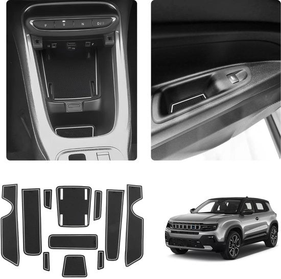Accessori interno compatibile con Jeep Avenger 2023 2024 2025 console centrale antiscivolo tappetino di protezione da spillatura contenitore in gomma Avenger EV Hybrid (bianco)