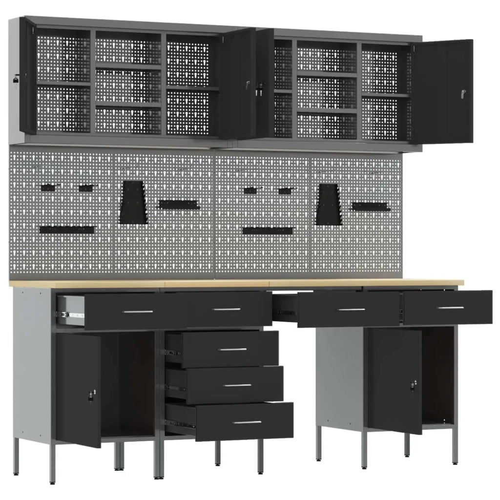 Mobile da lavoro 10 pcs Nero Legno ingegnerizzato e acciaio 3321478
