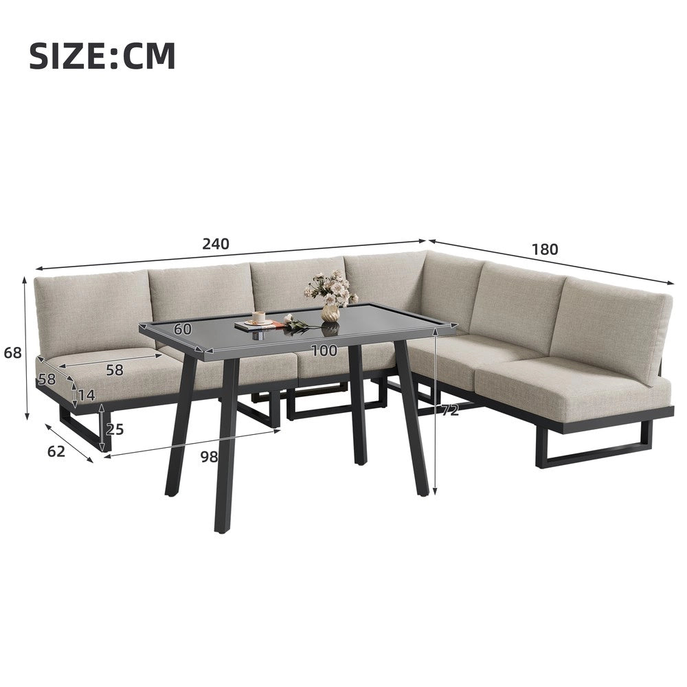 Set da Giardino con Divano Angolare e Tavolo ¨C Xylo ¨C Acciaio Zincato, Grigio Beige