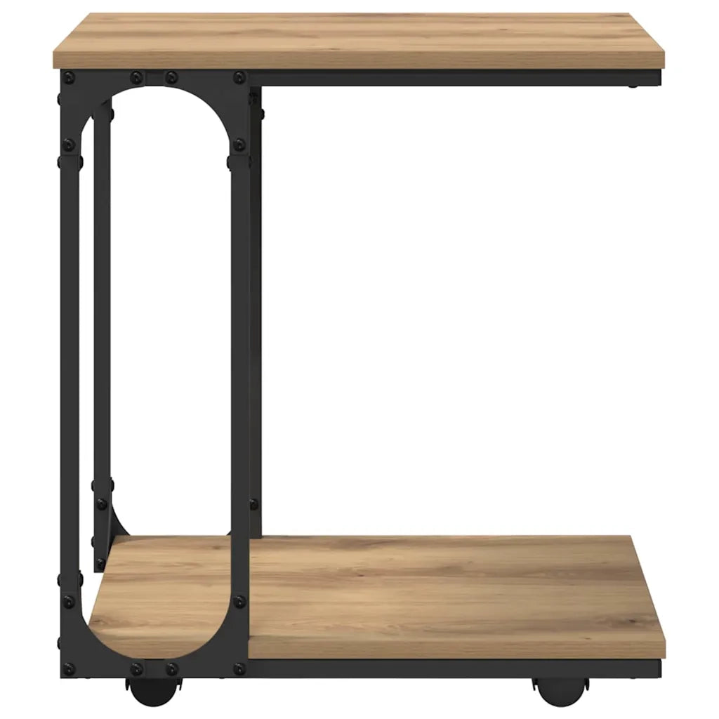 Tavolo laterale con ruota Rovere artigianale 50 x 35 x 55.5 cm