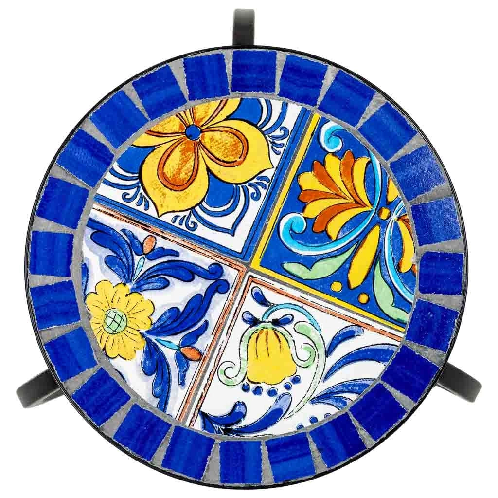 Set di 3 supporti, mosaico Blu e ferro battuto, 33x33x37h-28x28x33h-23