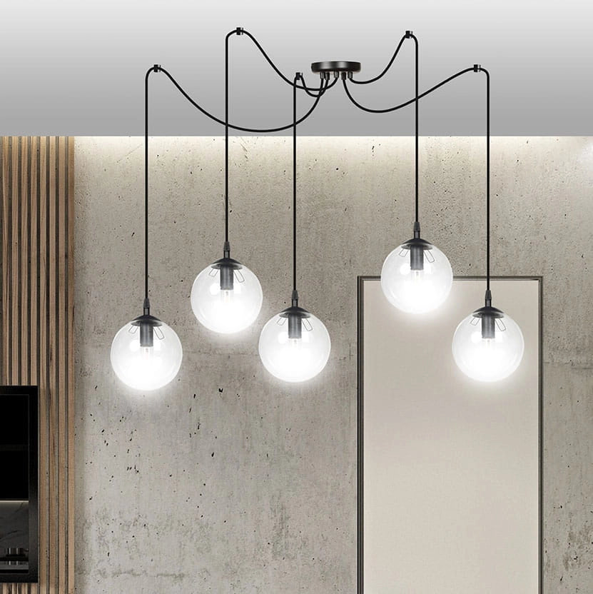 Lampadario Emibig GIGI 5xE14 nero vetro trasparente IP20