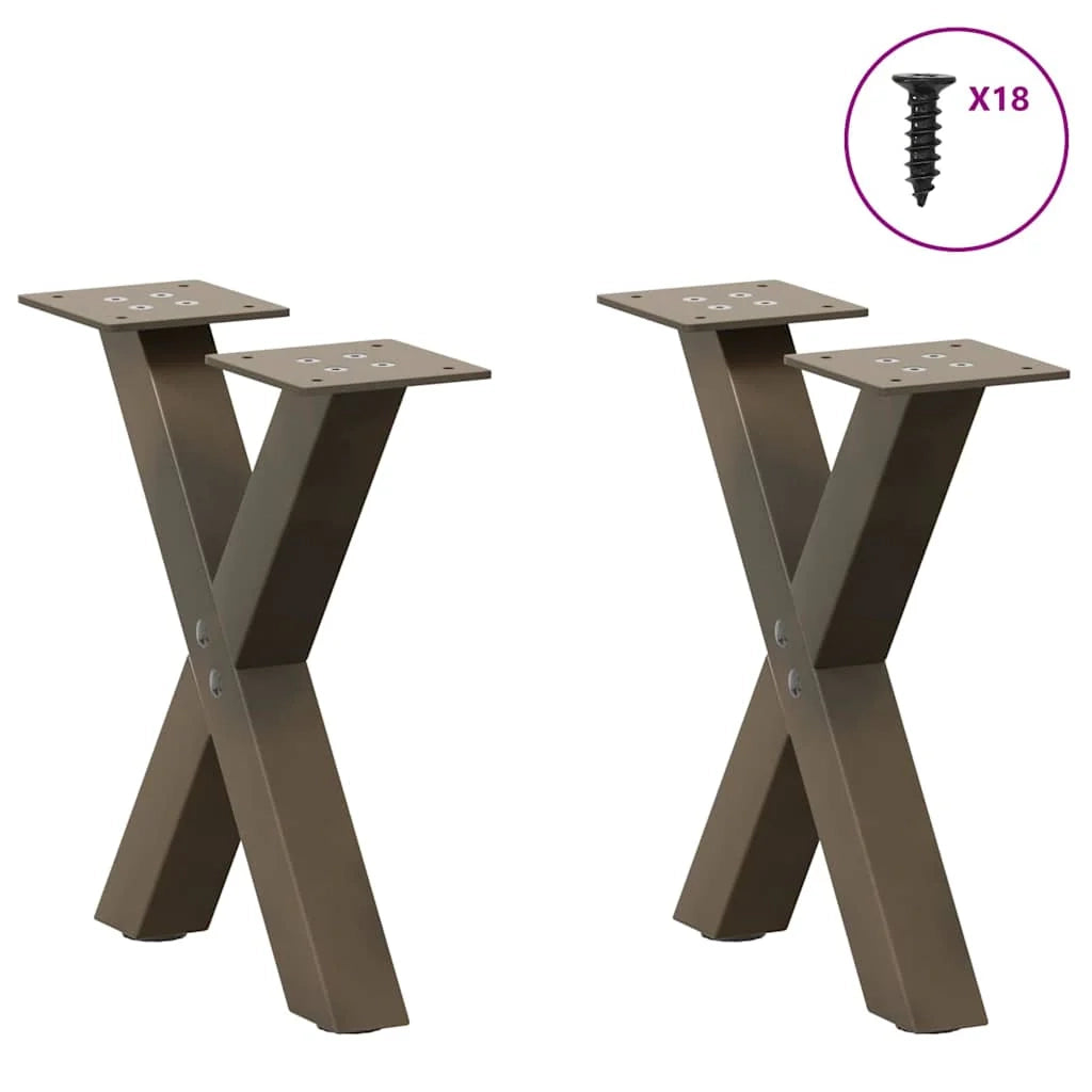 Set di 2 gambe per tavolino a forma di X 37 x 30 cm con piedini regolabili design moderno acciaio naturale 02_0057150