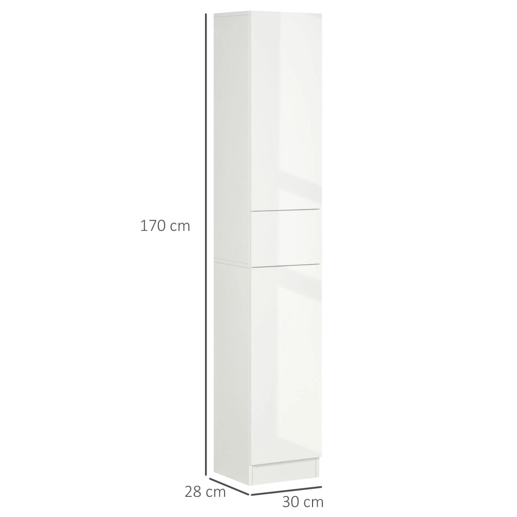 EasyComfort Colonna Bagno con Cassetto e 2 Armadietti Bianco Lucido, 30x28x170cm