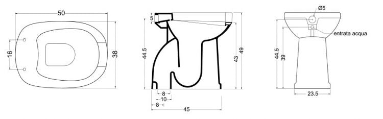 Vaso Bidet disabili aperto completo di erogatore - Vaso Bidet disabili completo di erogatore (scarico a pavimento)