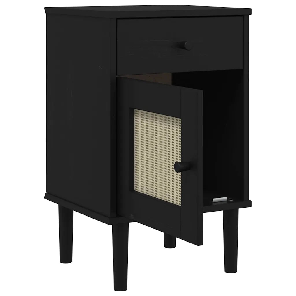 Comodino SENJA Aspetto Rattan Nero 40x35x65 cm in Legno Pino 358015