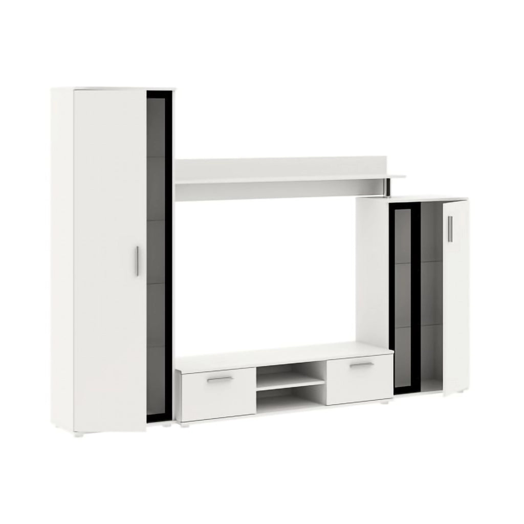 Mobile Soggiorno Linafa, Parete Attrezzata Modulabile, Bianco