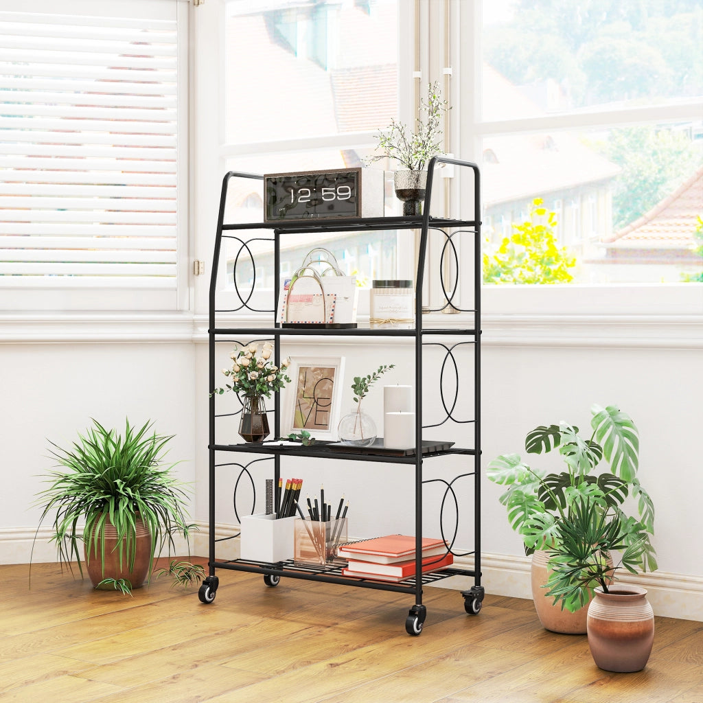 Libreria a 4 Ripiani in Metallo con Ruote ¨C Zephmum ¨C 67x29x114 cm Nero