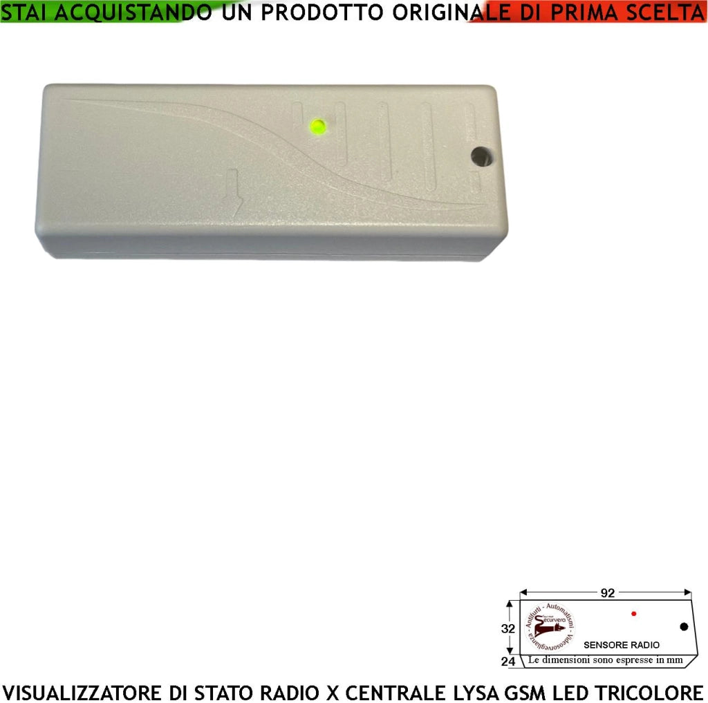 Segnala lo Stato Impianto Antifurto Radio Gestito da Centrale Serie Lysa Frequenza 433.92 Mhz Supervisionato Potenza 10 mW Led Tricolore Indica Funzioni Attive Pr. Anti Jamming Antiannebbiamento IP55