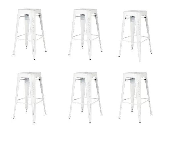 Set 6 sgabelli design metallo bianco invecchiato 43x43x76 - Mobili 2G
