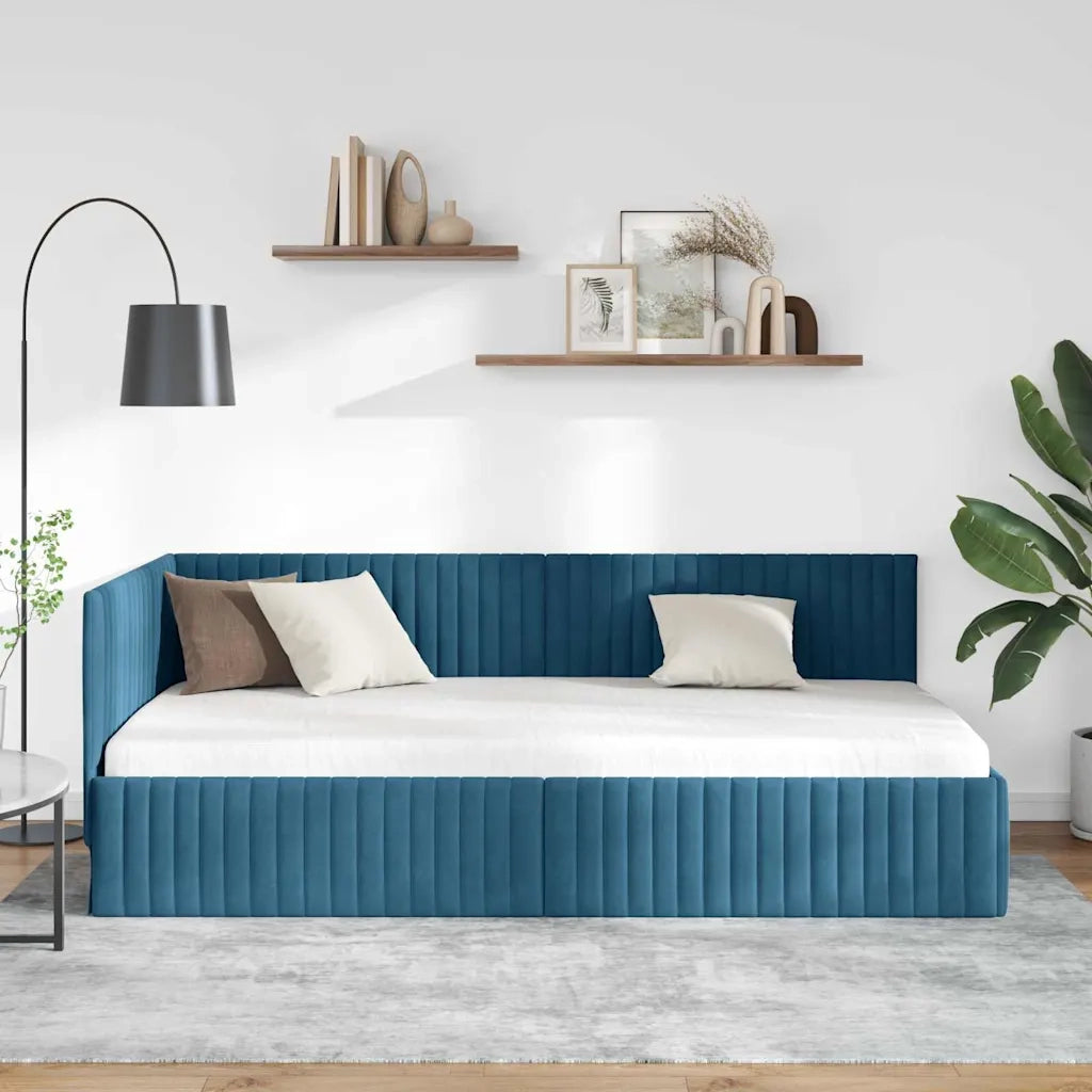 Cornice del letto ad angolo Blu 100 cm x 200 cm Velluto 42016275