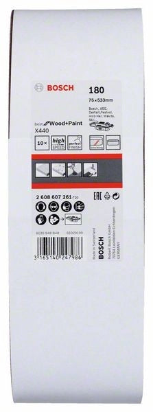 2608607261 - Set di nastri abrasivi da 10 pz. X440 75 x 533 mm, P180 , BEST for LEGNO+VERNICE