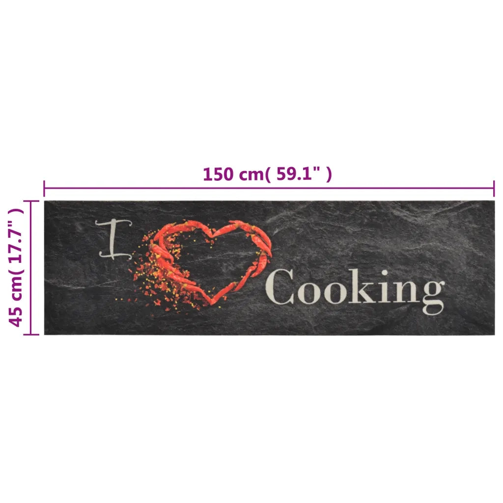 Tappeto da Cucina Lavabile Nero Cucinare 45x150 cm Velluto 136549