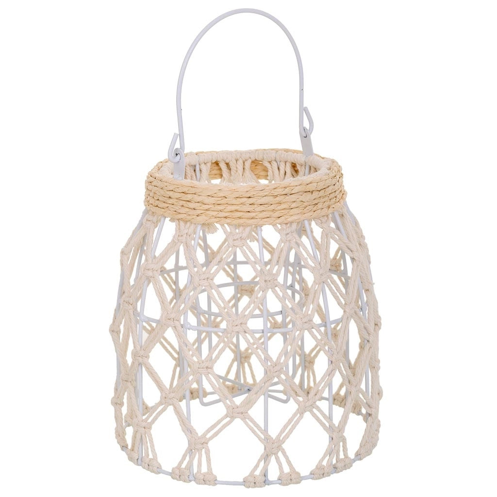 Lanterna in cotone intrecciato e fbira naturale bianca d13x20h