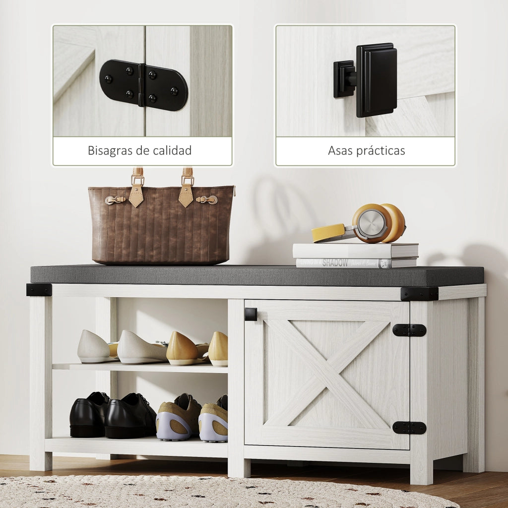 Scarpiera con Seduta ¨C zephmum ¨C Bianco Grigio 100x40x48 cm