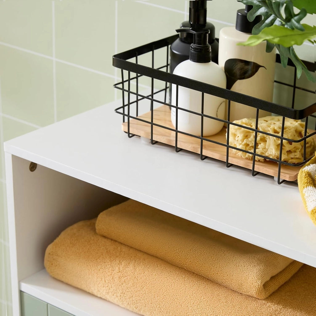 Mobiletto bagno Mobile bagno con 3 Ripiani e 2 Ante, Armadietto portaoggetti Mobile contenitore Verde 60x30x87cm, BZR138-GR
