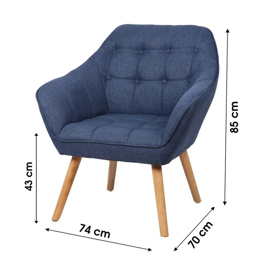 Poltrona in tessuto blu con piedi in legno - 74x70xH85 cm, altezza della seduta 43 cm - Collezione ARCTIKA