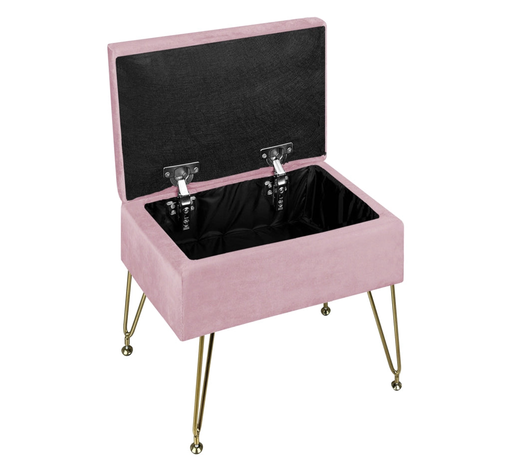 Pouf Panca Imbottita Divanetto In Velluto Contenitore PortaOggetti Panca Sgabello A Pie Di Letto Con Gambe In Metallo Dorato Cassapanca Scarpiera Ingresso Legno Massello Panchina  - Rosa
