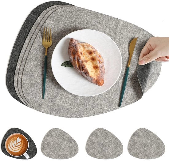 Piattino e sottopiatto antiscivolo, piattino antiscivolo a doppia faccia, piattino e sottopiatto lavabile e impermeabile, 42*34cm, Grigio chiaro