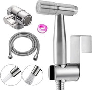 Bidet con doppia modalità per getto a strisce - con rubinetto a goccia e dispensatore a vite - con tubo e gancio - supporto a parete - accessorio per toilette in acciaio inossidabile