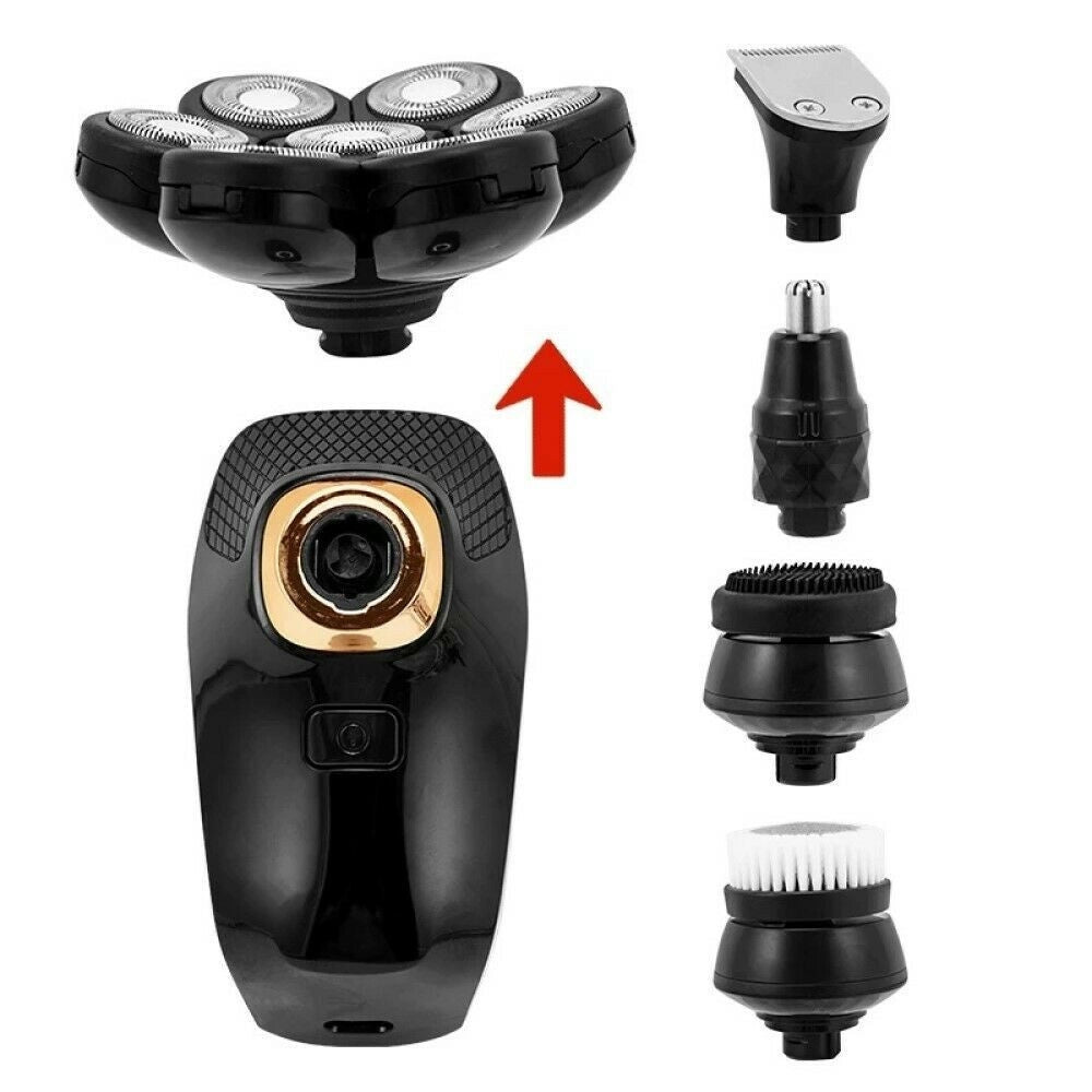Trade Shop - Rasoio Elettrico Ricaricabile 5 In 1 7 Testine Rotanti Barba Testa Naso Tx-8267 -