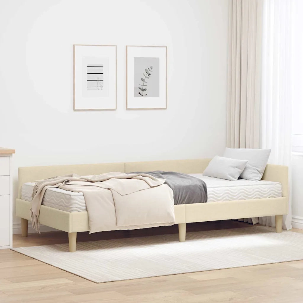 Struttura Letto Angolare con Materasso 2 pz-Giroletto con materasso Crema Tessuto 885696