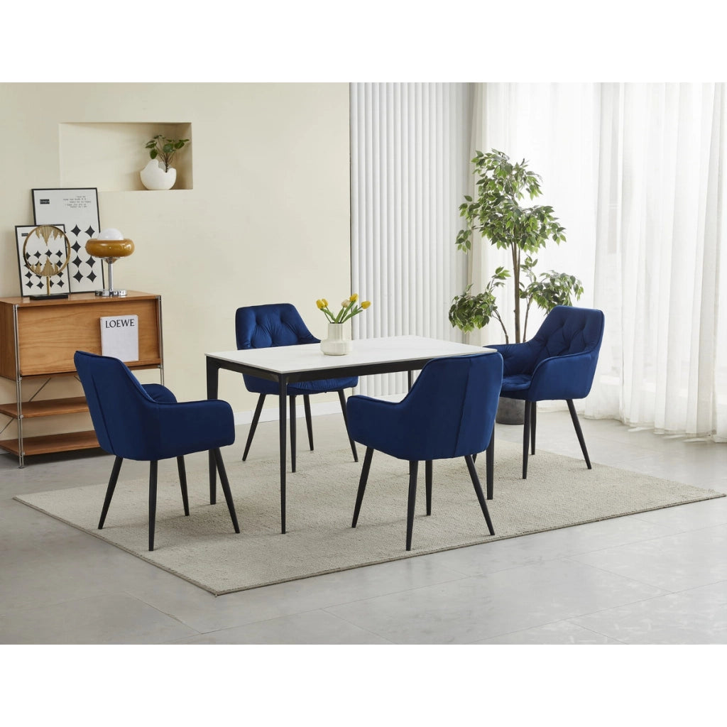 Sedia Jork in Velluto Blu Notte con Gambe Nere
