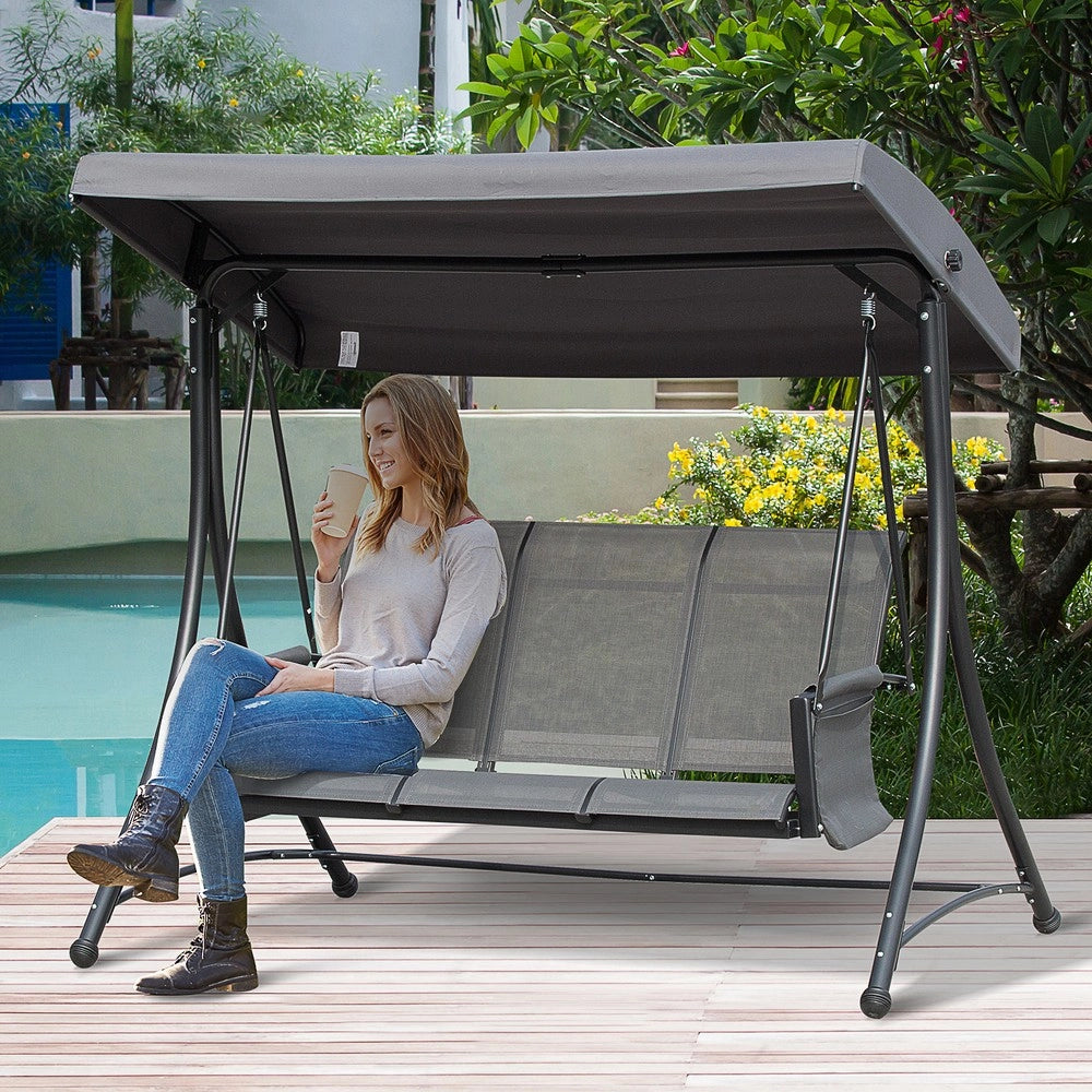 Dondolo da Giardino 3 Posti con Tettuccio ¨C Xylo ¨C Alluminio, Grigio, 196x128x172 cm