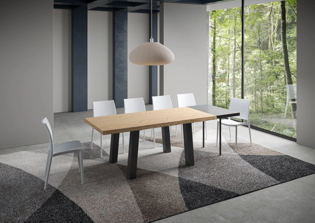 Tavolo allungabile 90x200/250 cm Svalen scortecciato rovere gambe antracite