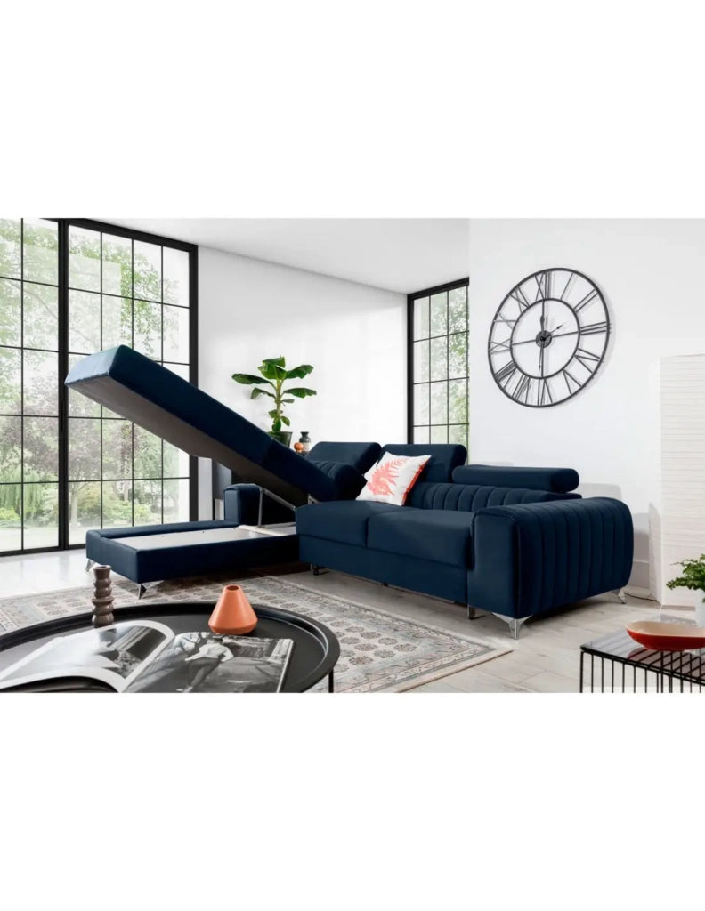 Divano angolare sinistro Blu scuro convertibile 3 posti JAYSON con chaise longue