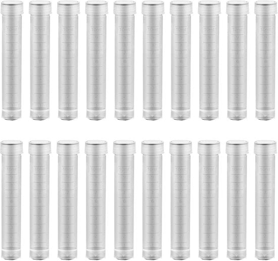 Reageni Raccoglienti 20 pezzi - Translucido - PP - Altezza 9,5 cm - Diametro 1,5 cm - Capacità 10 ml - Bocchette di Laboratorio