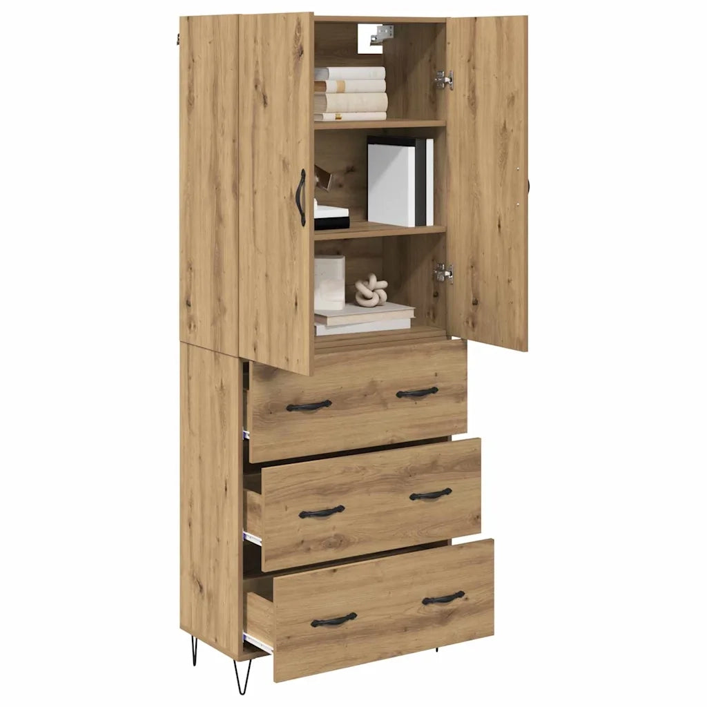 Credenza 2 pcs Rovere artigianale Legno ingegnerizzato e vetro