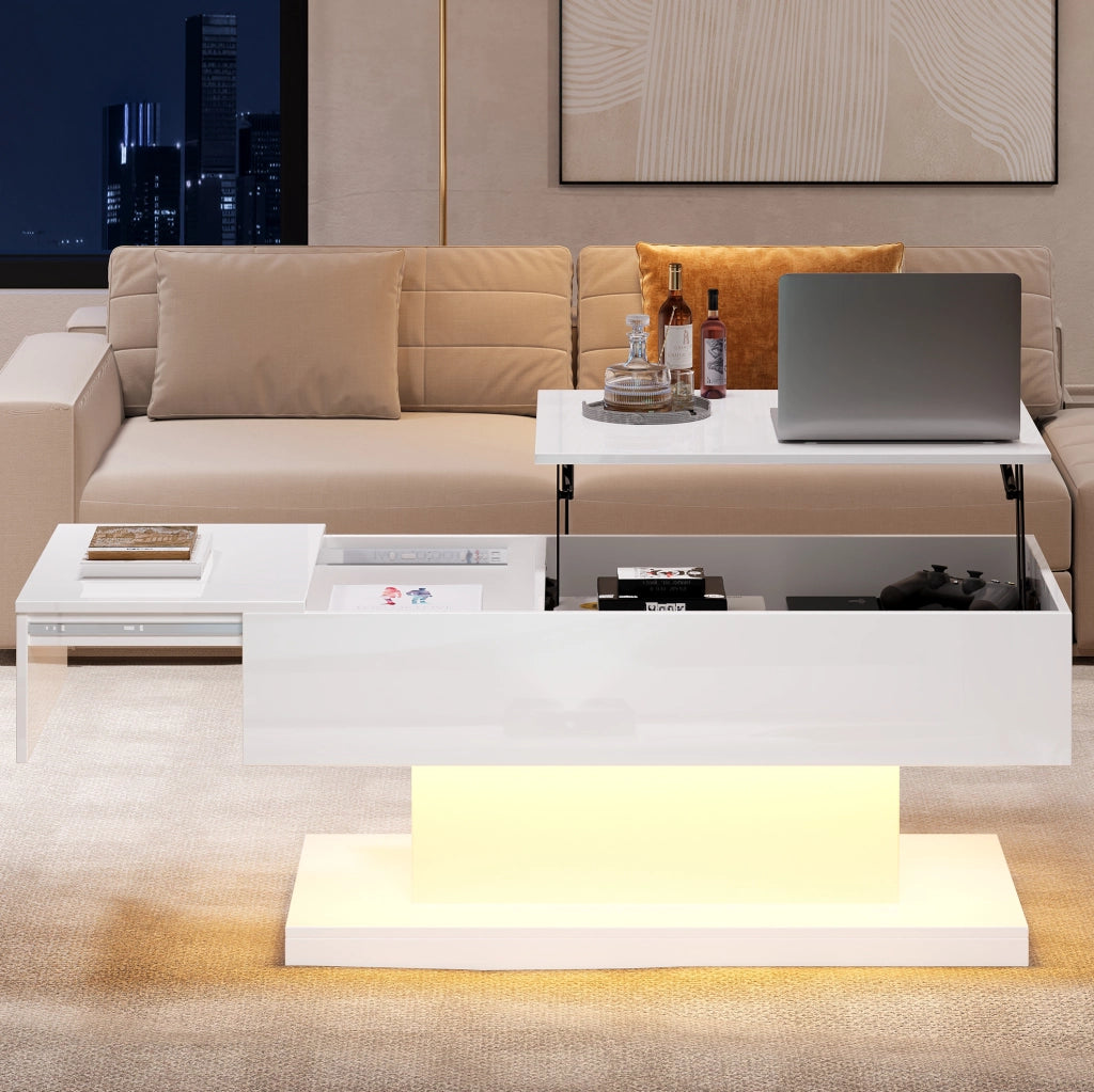 Tavolino da caffè con sollevamento idraulico e LED 100x50x45 cm
