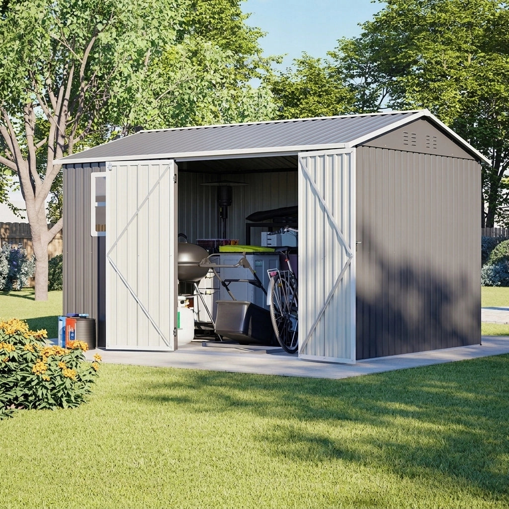 Grande Casetta Da Giardino In Metallo 311×240 Cm (10×8 Piedi) Con Quattro Prese D’Aria