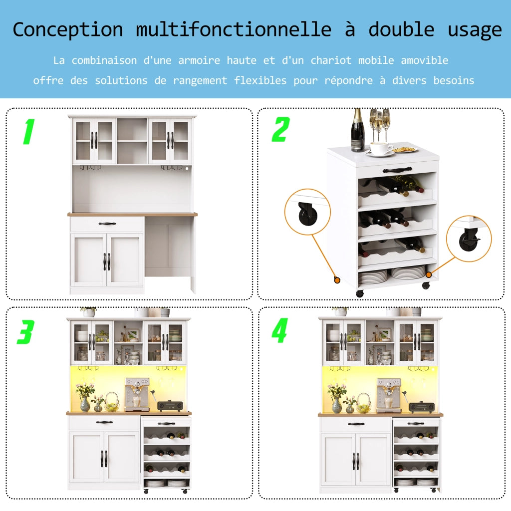 ARMADIO CUCINA con carrello estraibile 140x38x180 cm Bianco in MDF con LED