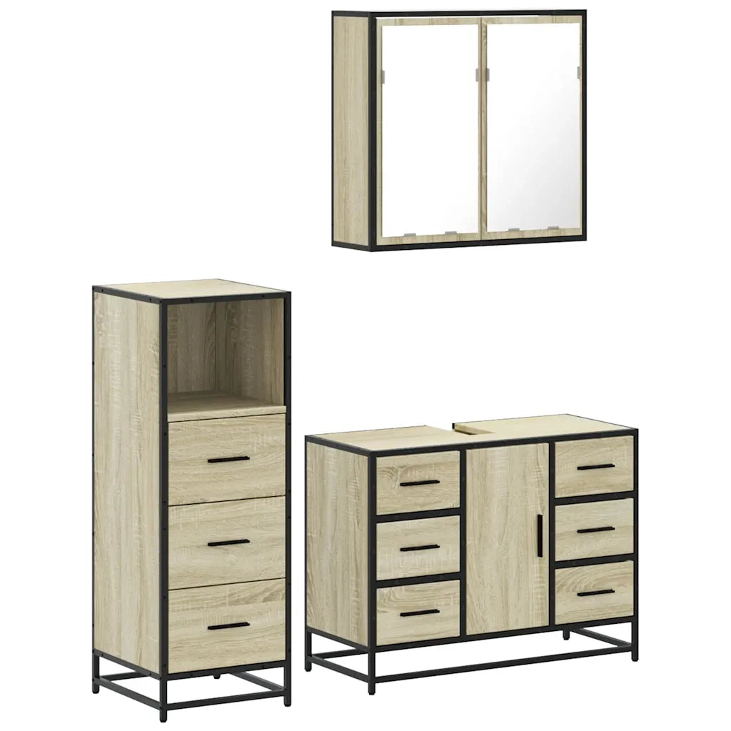 Set Mobili da Bagno 3 pz Rovere Sonoma in Legno Multistrato 3301021
