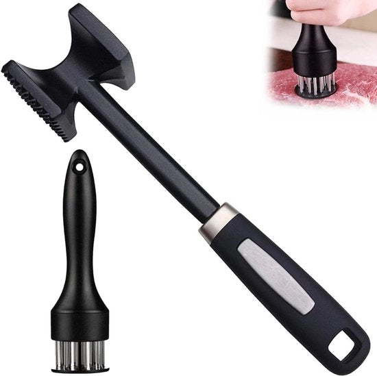 Hamminatore per carne - 2 pezzi - Tenderizzatore per carne a doppia faccia - Spatola per carne antiaderente con manico antiscivolo