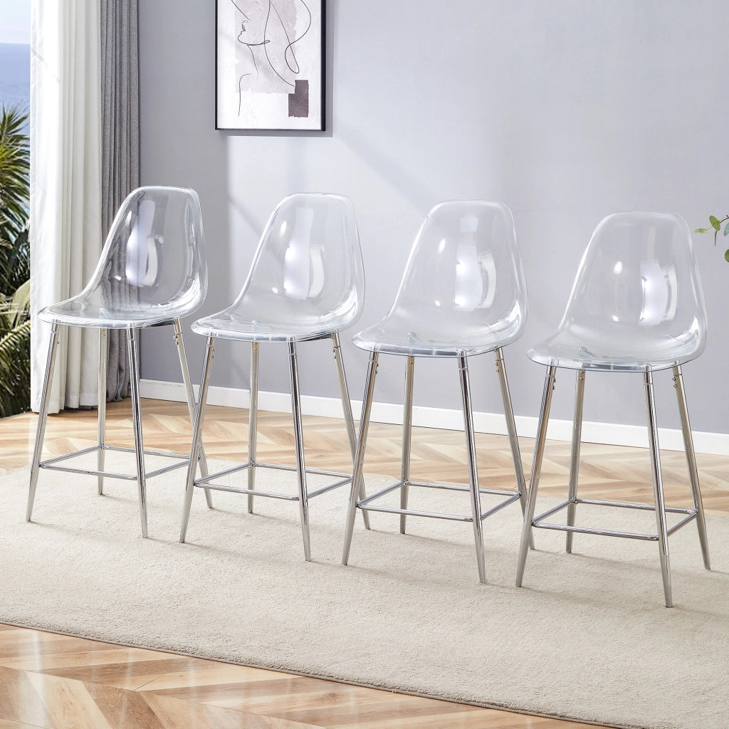 Sgabello da bar trasparente con struttura in metallo e poggiapiedi in plastica argento 68,5 × 48,0 × 47,0 cm