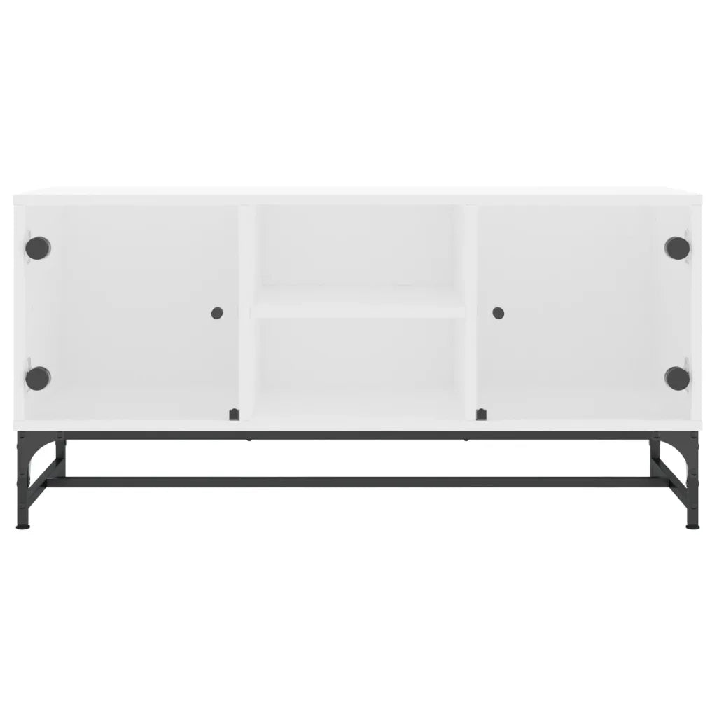 Mobile Porta TV con Ante in Vetro Bianco 102x37x50 cm