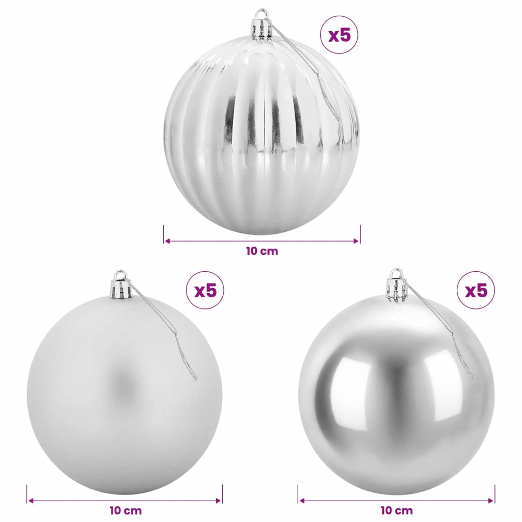 Set di palline di Natale XL 15 pz Argento Ø 10 cm Plastica 3473541