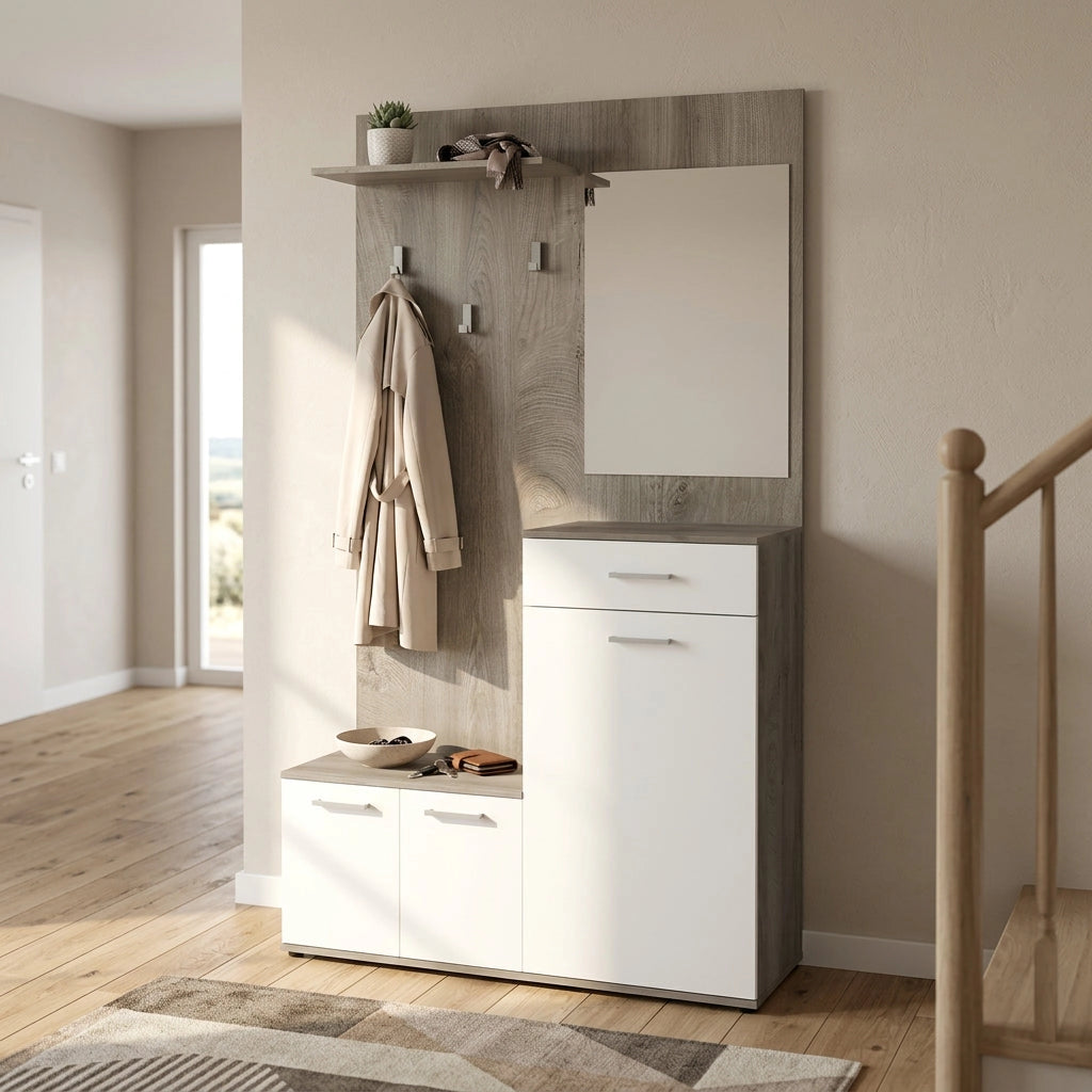 Mobile Ingresso con attaccapanni in Legno Composito cm 115x35x197 - NATHANIEL