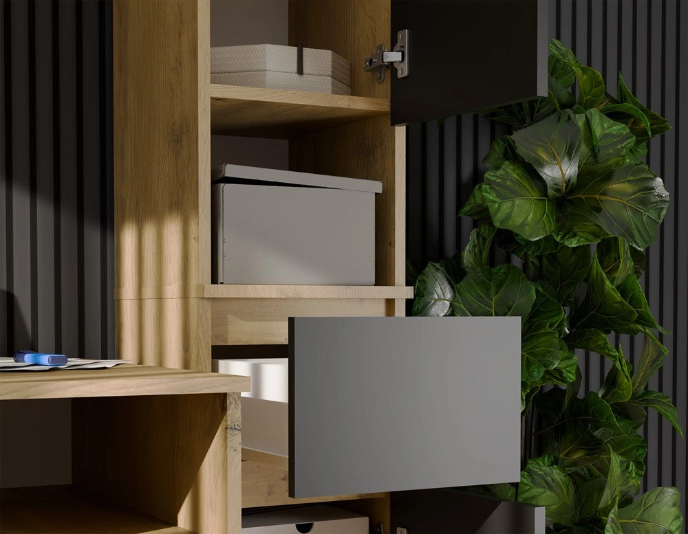 Mobile colonna LIOR 2d1s rovere artisan / nero scaffale con cassetto per camera ufficio