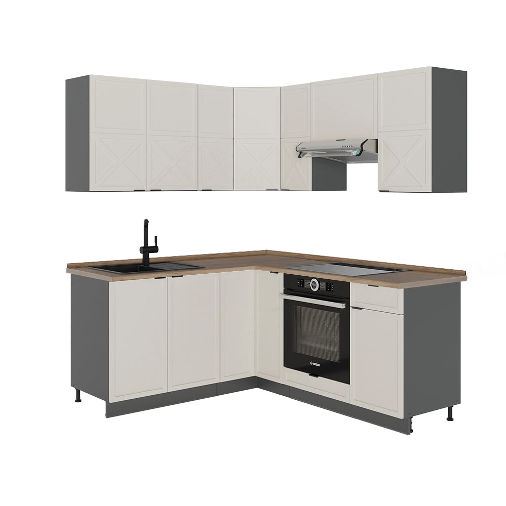 Cucina angolare completa Fame-Line GrigioBeige/Antracite 190 x 60 cm, PL Rovere Vicco