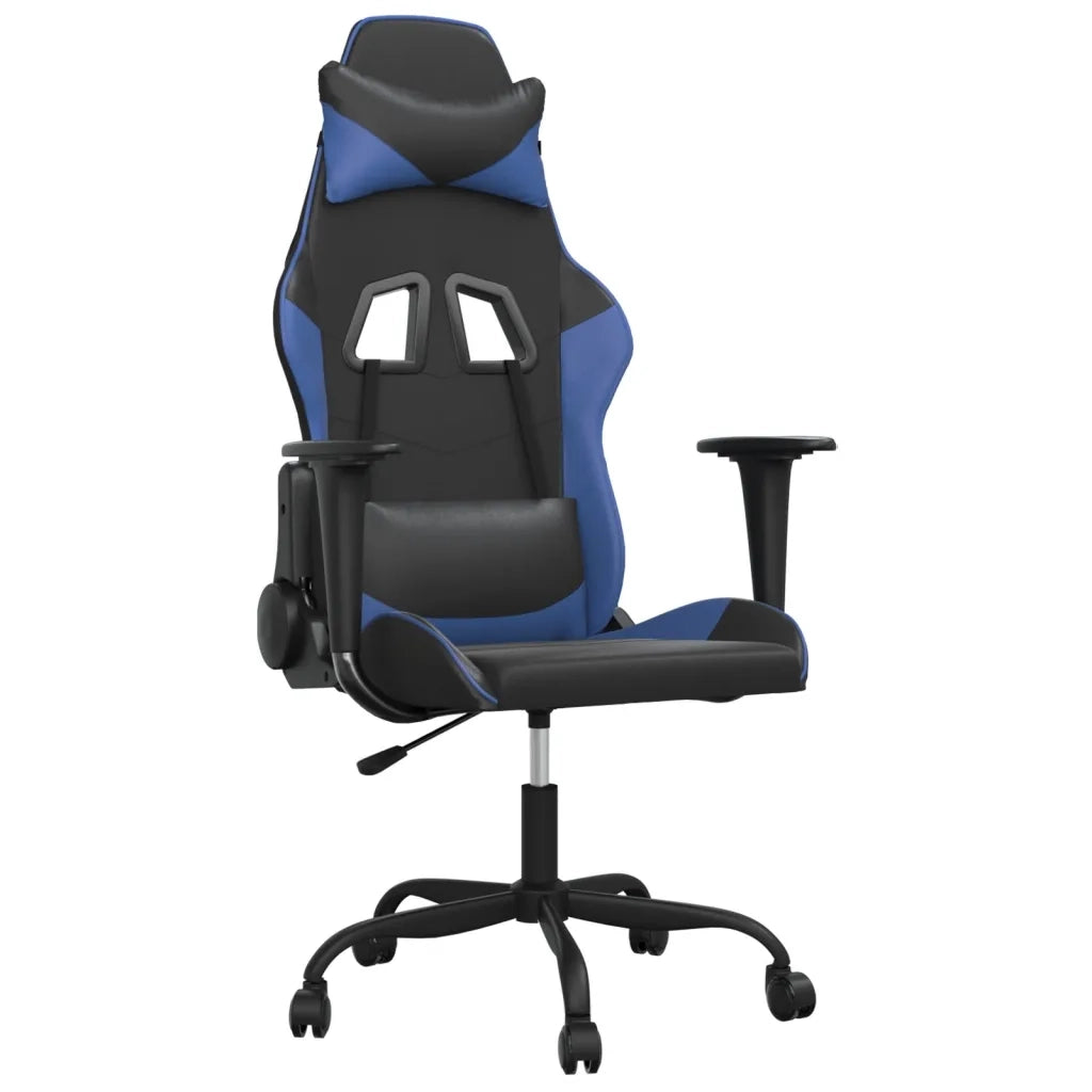 Sedia da Gaming | Sedia da e-sports Massaggiante Nero e Blu in Similpelle