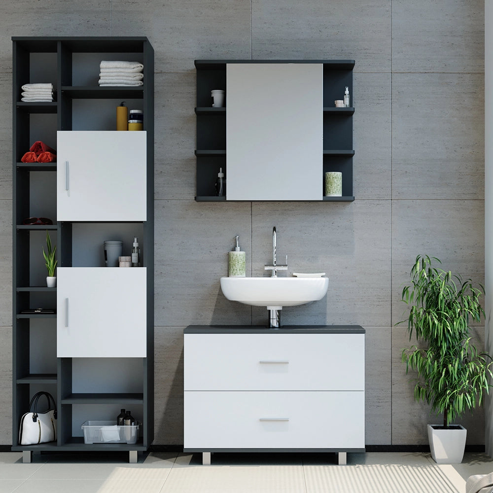 Vicco Set mobili bagno Bianco/antracite 3 parti, con colonna