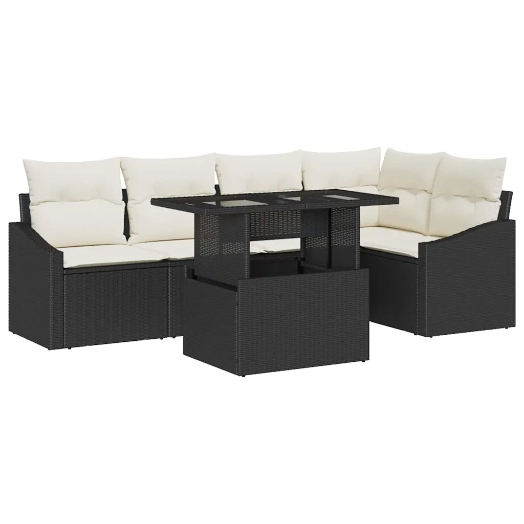Set Divano da Giardino con cuscino 6 pcs Nero e Crema