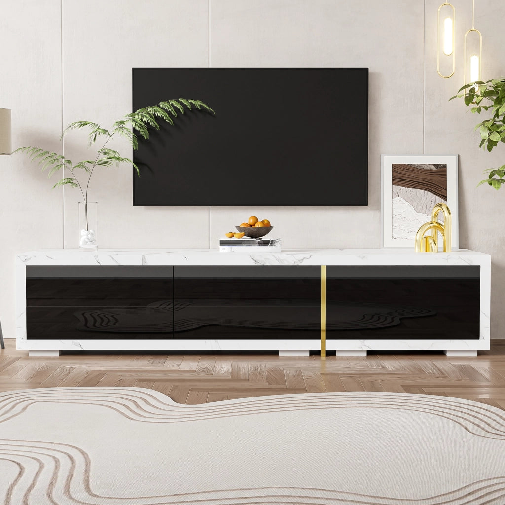 Mobile TV Allungabile ¨C MINIMAL ¨C Bianco Marmo, Nero Lucido, Oro, 140-260 cm